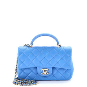 Chanel Mini Classic Single Flap Top Handle Bag Quilted Lambskin